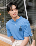 T-shirt PK à un bouton en Chine Kara #AT1997 Bleu eau