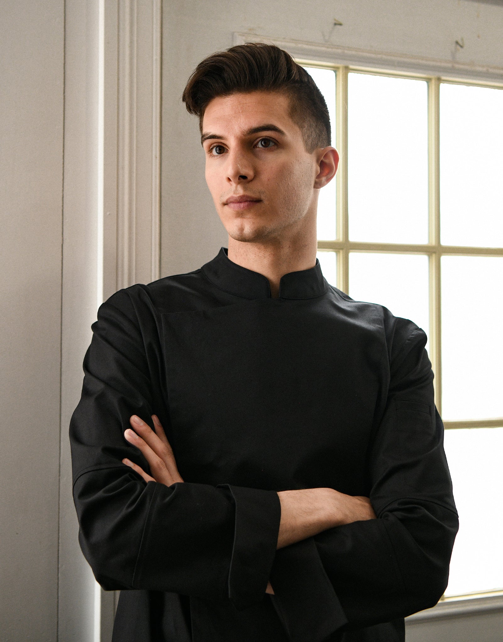 Back side Cooling stretch chef coat #AJ1945 Black