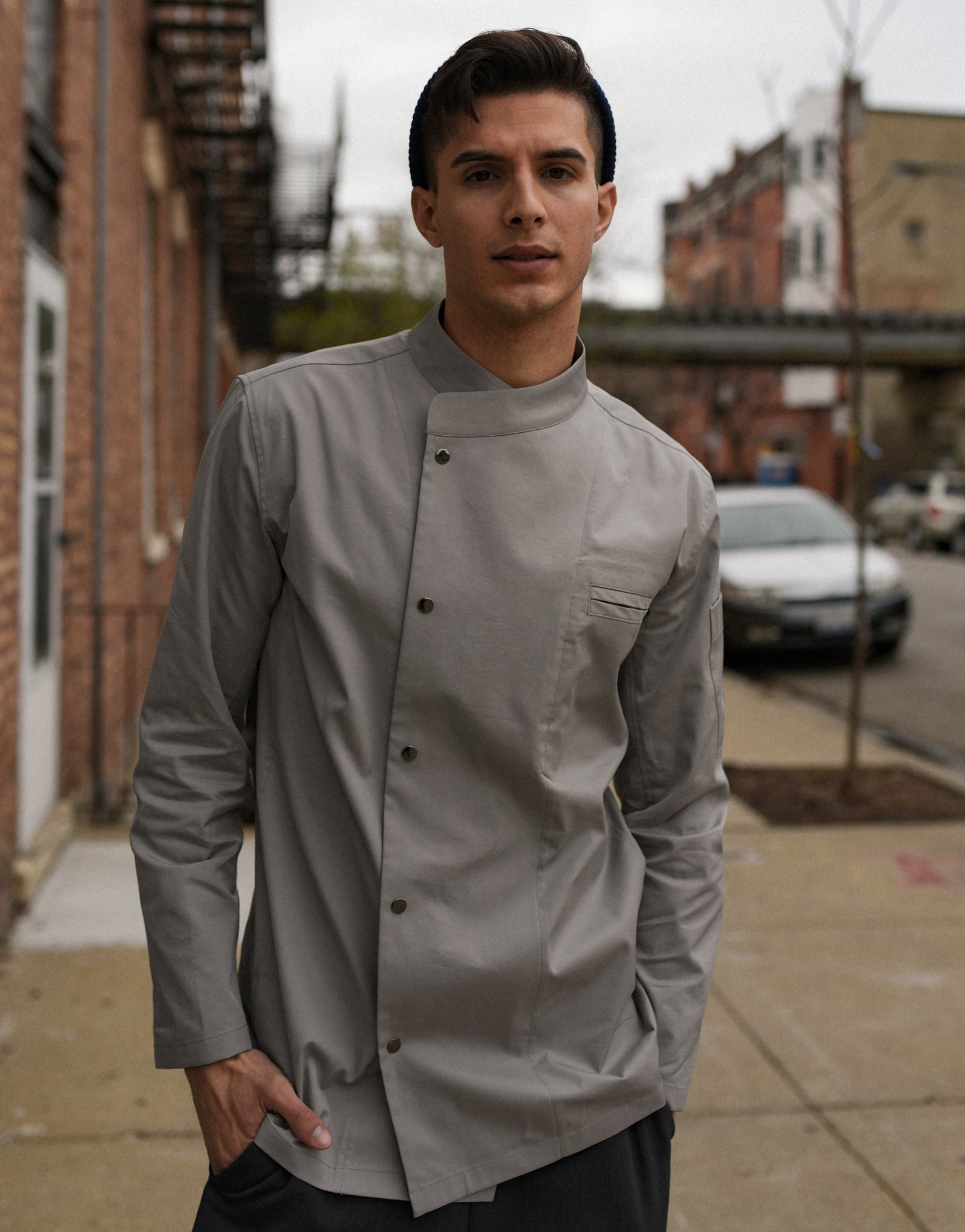 Veste de chef extensible à boutons-pression #AJ1940 Gris