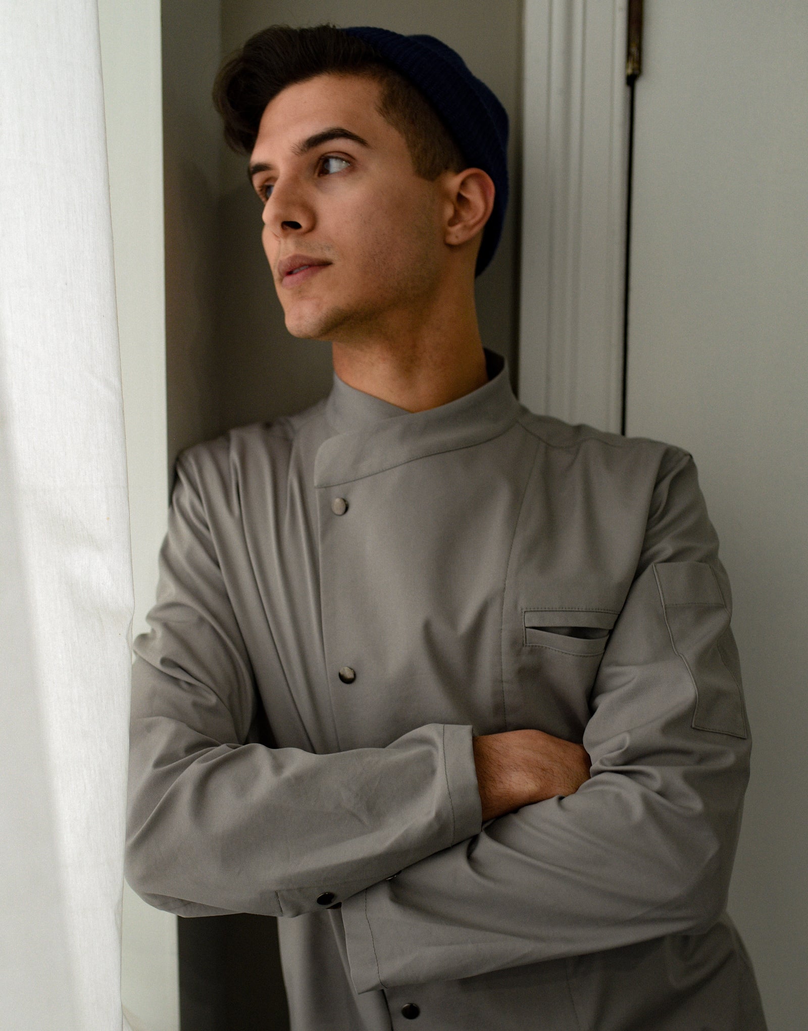 Veste de chef extensible à boutons-pression #AJ1940 Gris