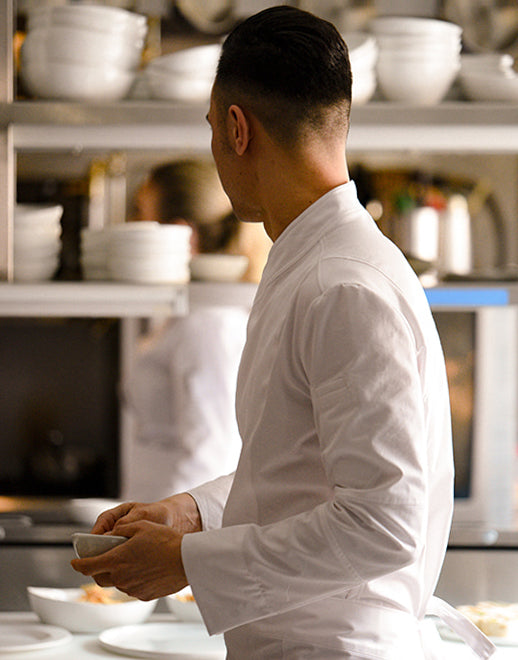 Different length collar stretch chef coat #AJ1946