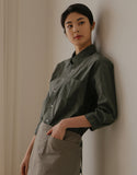 Chemise ample en coton à manches capri #AS1993 Gris foncé
