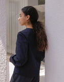 Manteau de chef femme à manches bouffantes et col en V #AJ1982 Bleu marine foncé