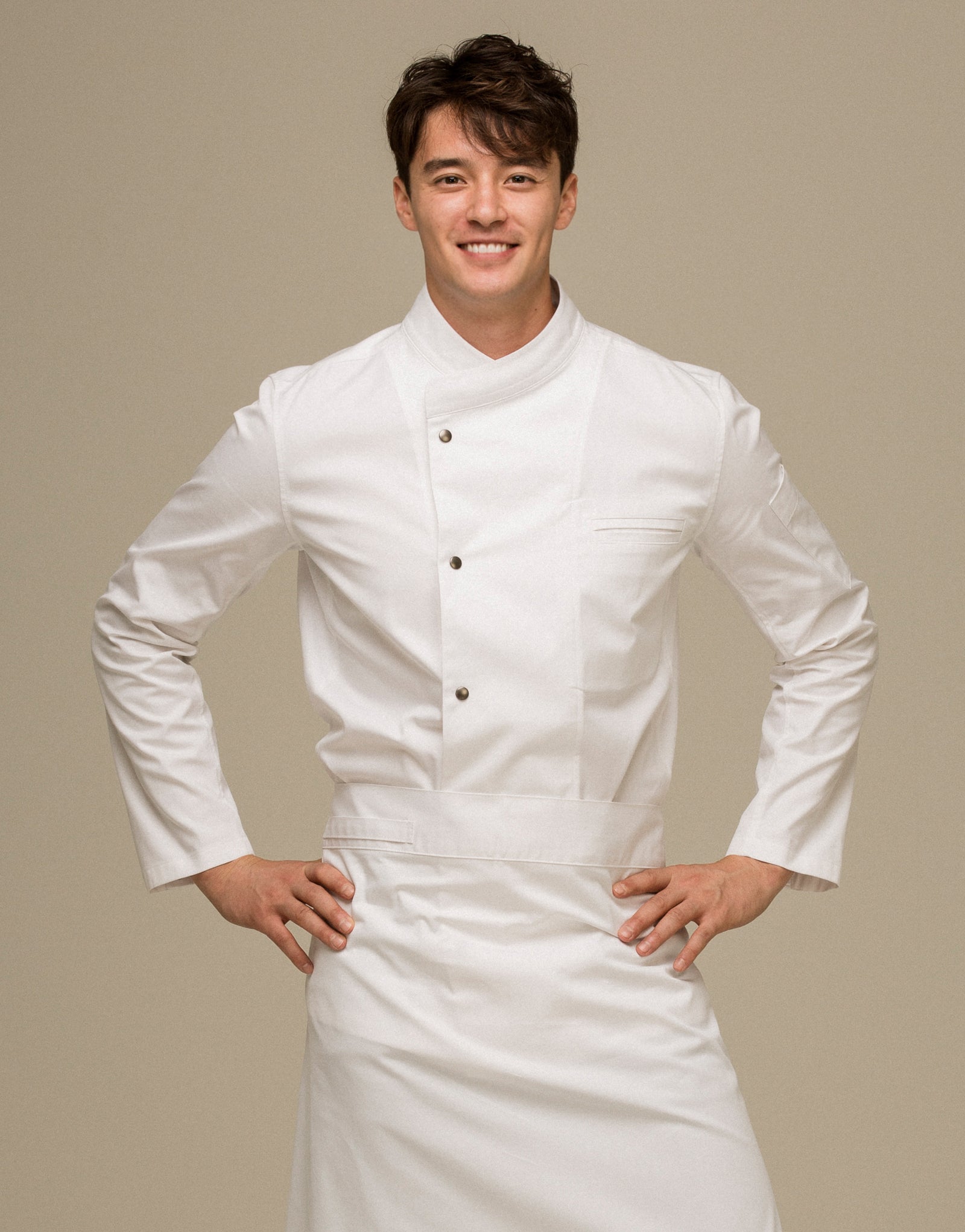 Snap point stretch chef coat #AJ1940 White