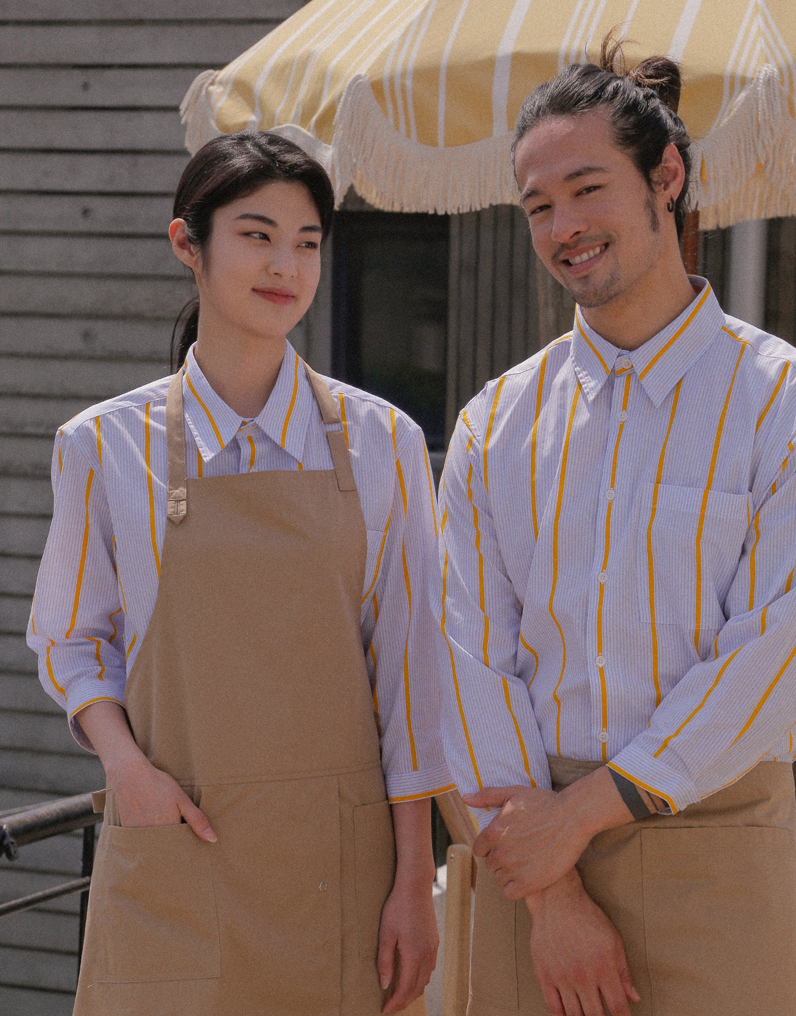 Chemise ample en coton à manches capri #AS1993 Rayures jaunes