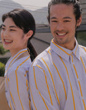 Chemise ample en coton à manches capri #AS1993 Rayures jaunes
