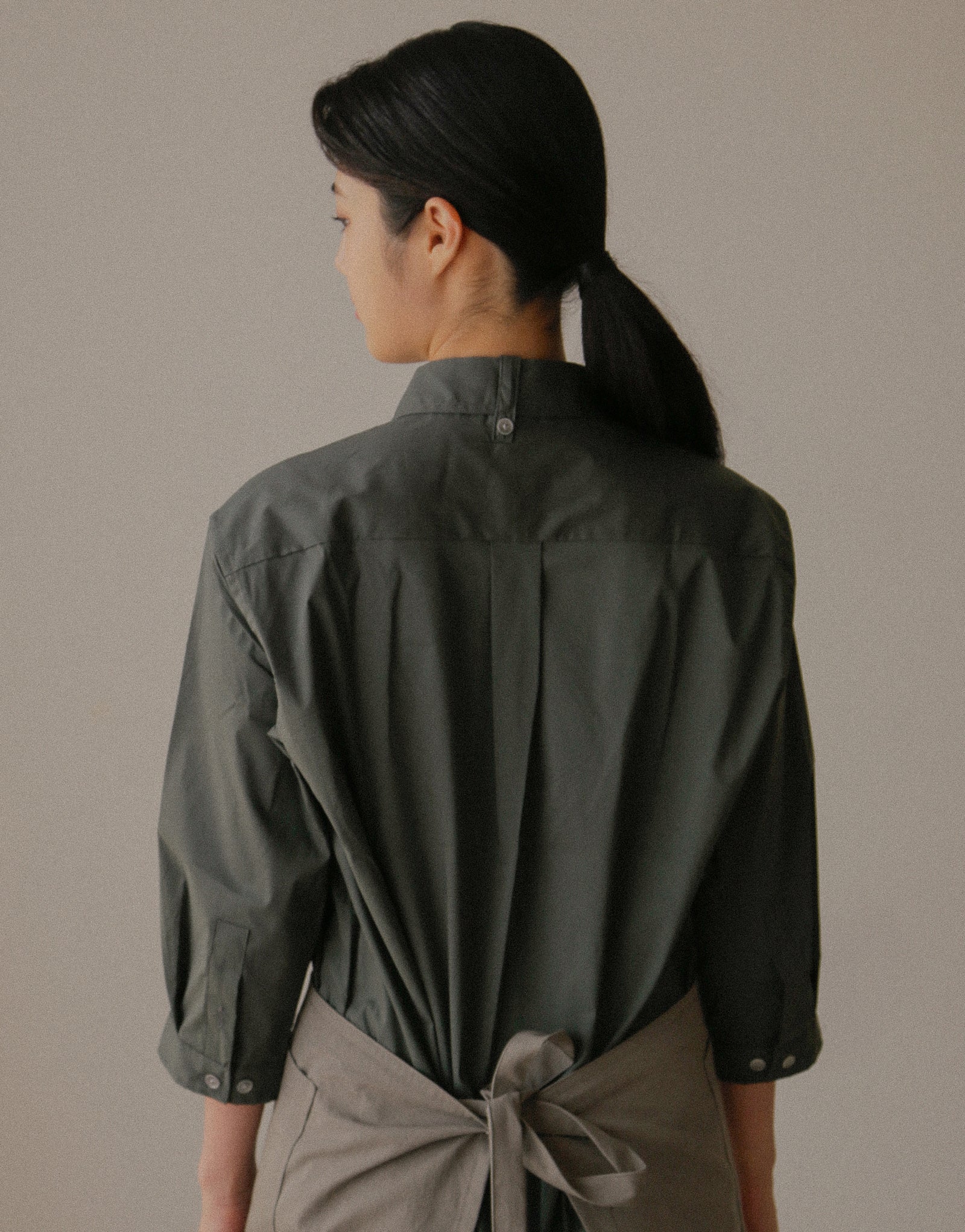 Chemise ample en coton à manches capri #AS1993 Gris foncé