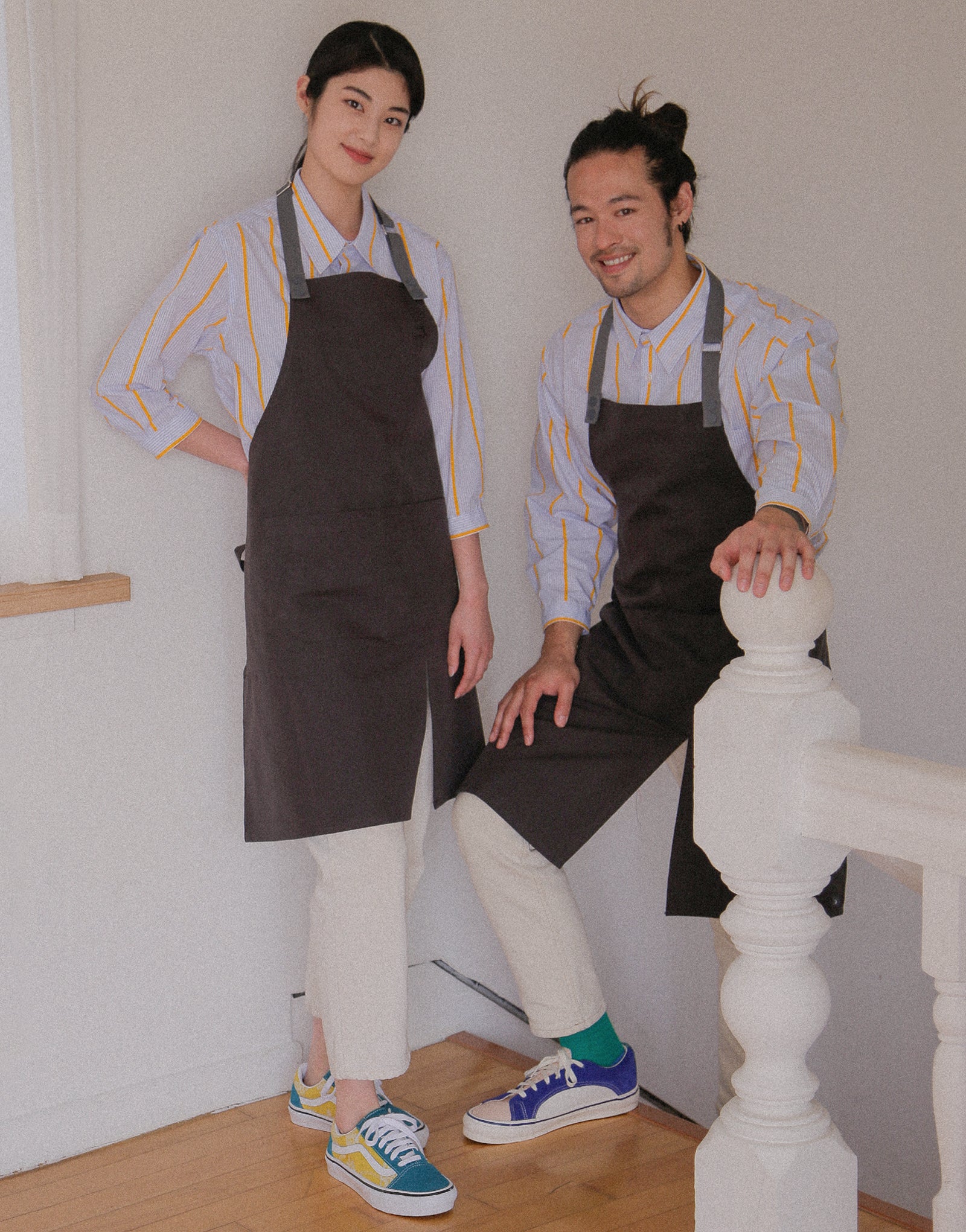 Chemise ample en coton à manches capri #AS1993 Rayures jaunes