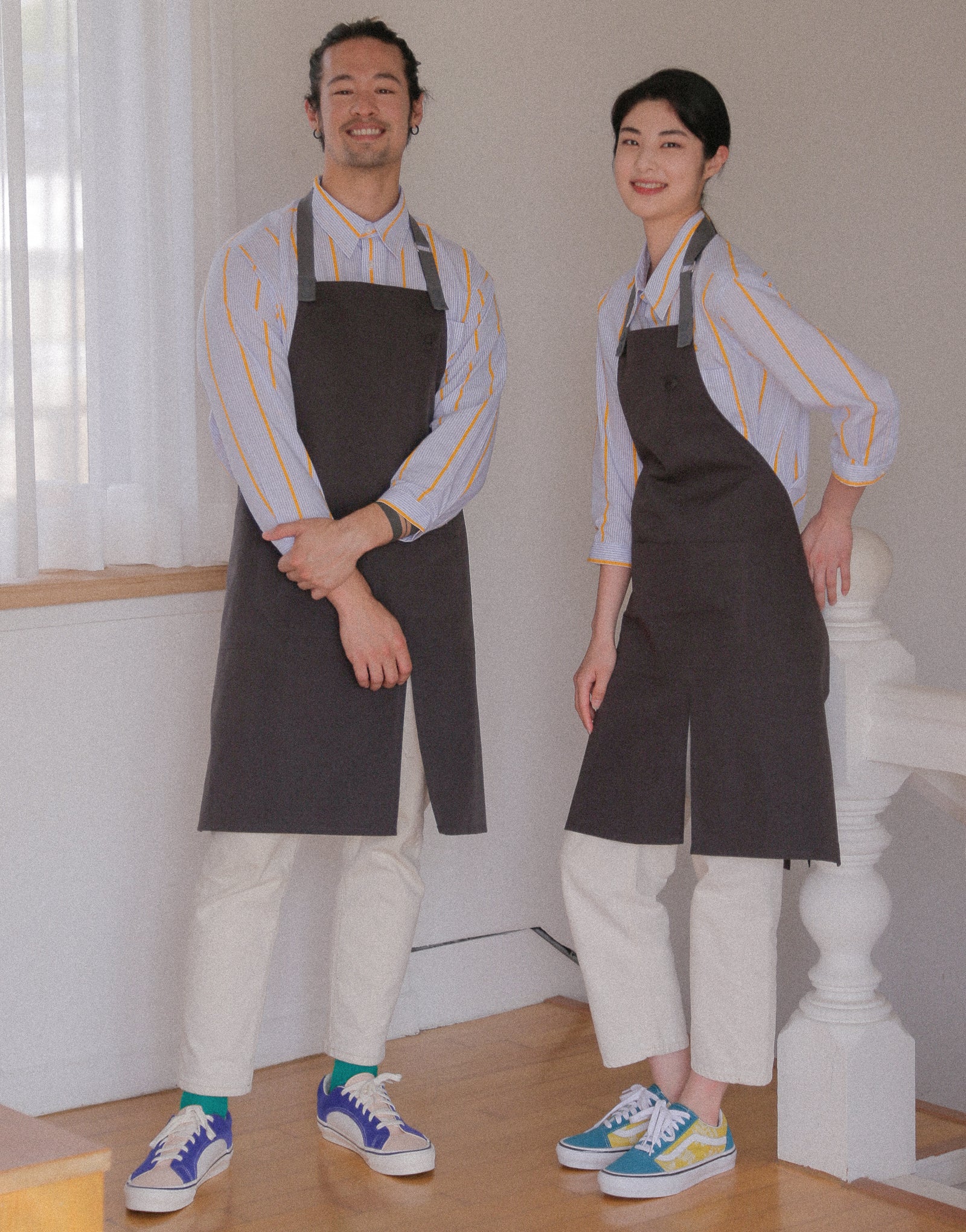 Chemise ample en coton à manches capri #AS1993 Rayures jaunes