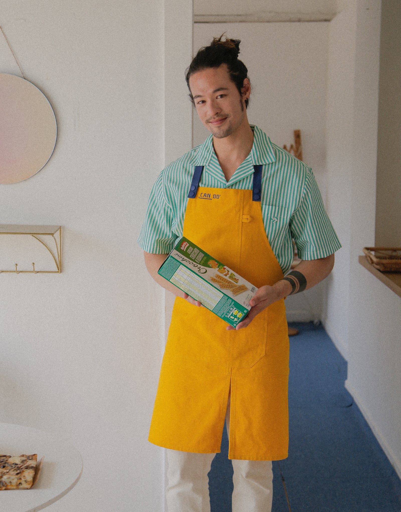 Chemise à manches courtes à rayures vertes et col ouvert #AS1990