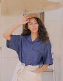 Chemise à manches courtes en denim bio à col ouvert #AS1991