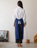 Natural linen half moon waist apron #AA2009 Blue