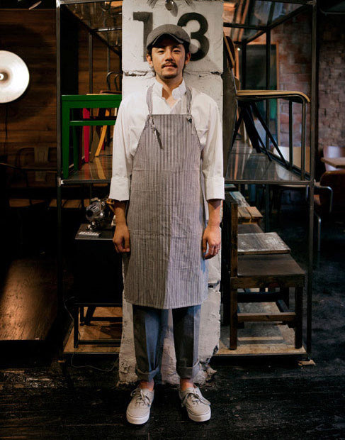 Natural Stripe Canvas Apron Navy #AA1306