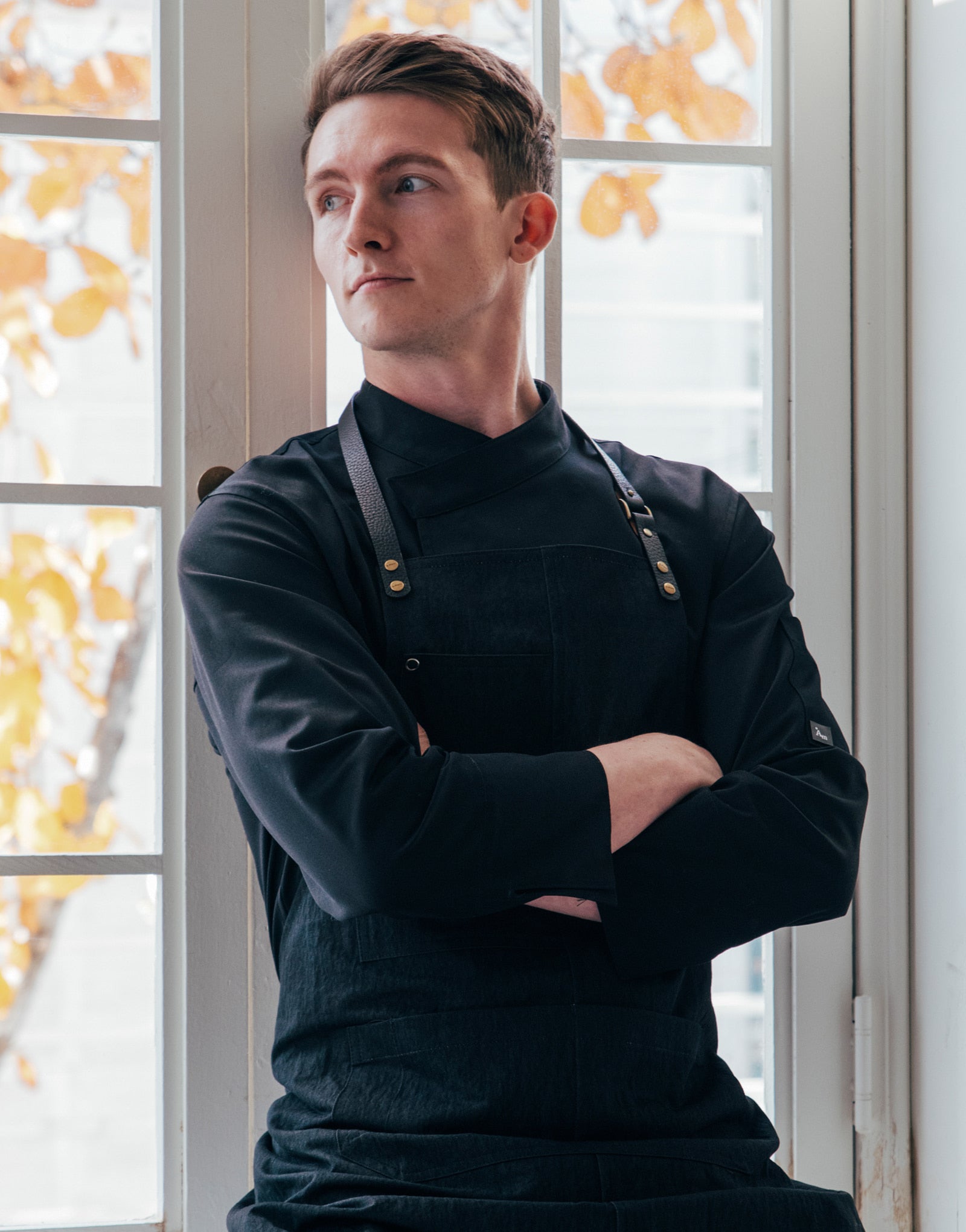 signature back side cooling nine-part chef coat #AJ1972 black