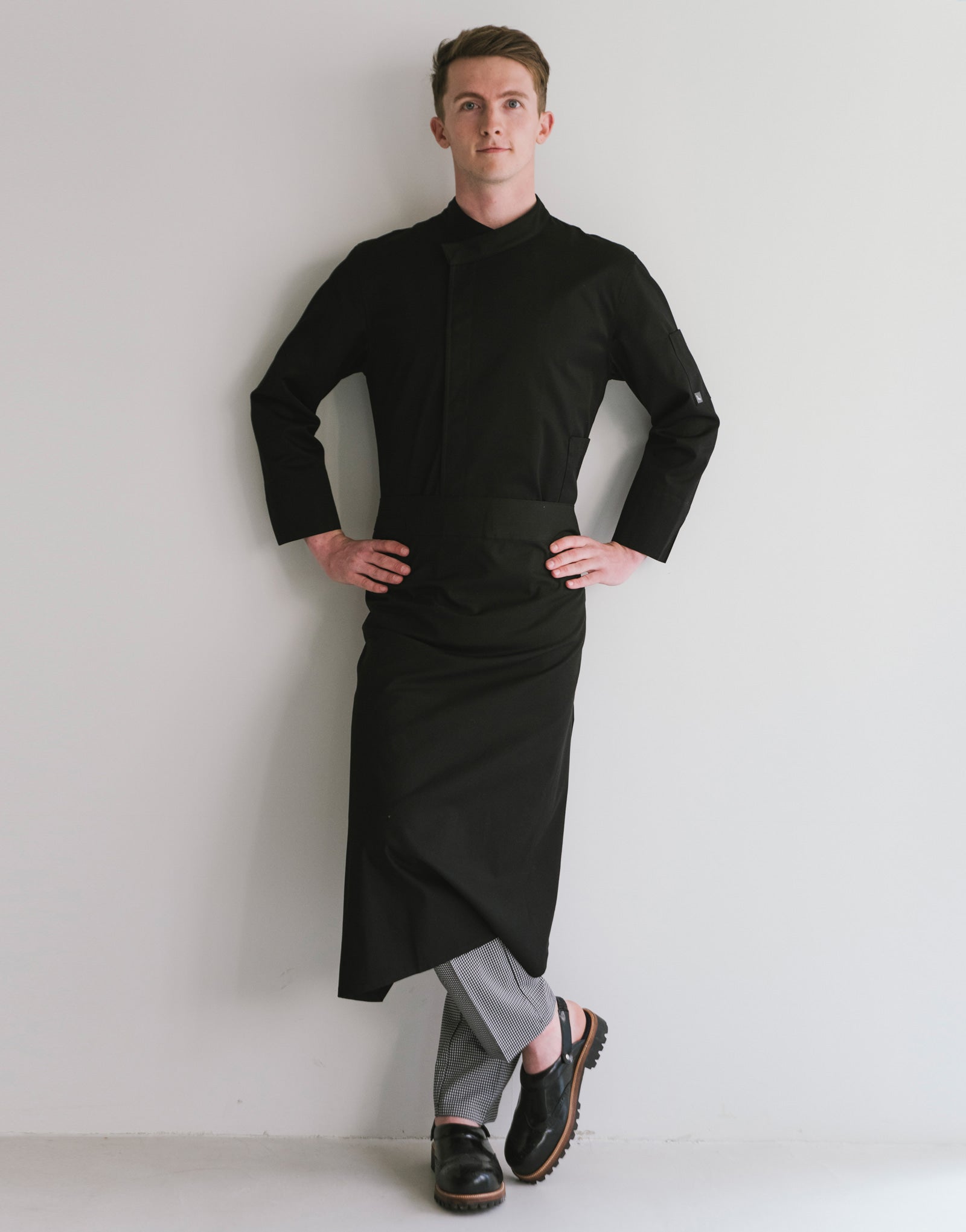 signature back side cooling nine-part chef coat #AJ1972 black