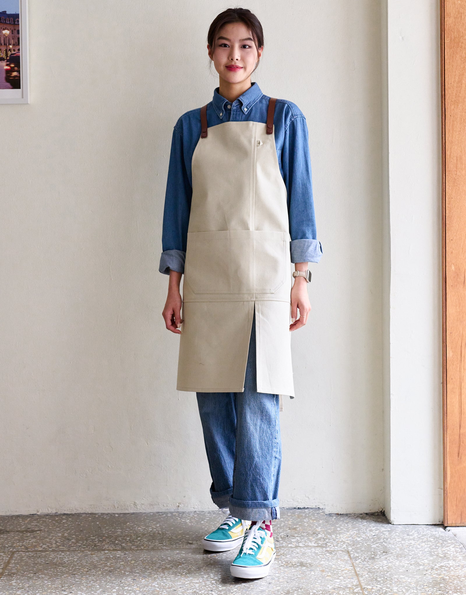 Oxford color lego strap change apron #AA2007 Ivory