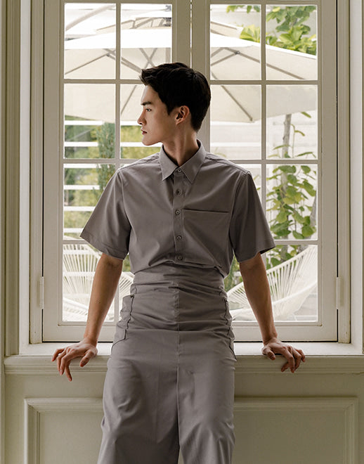 wrinkle-free side big pocket waist apron #AA1957 grey