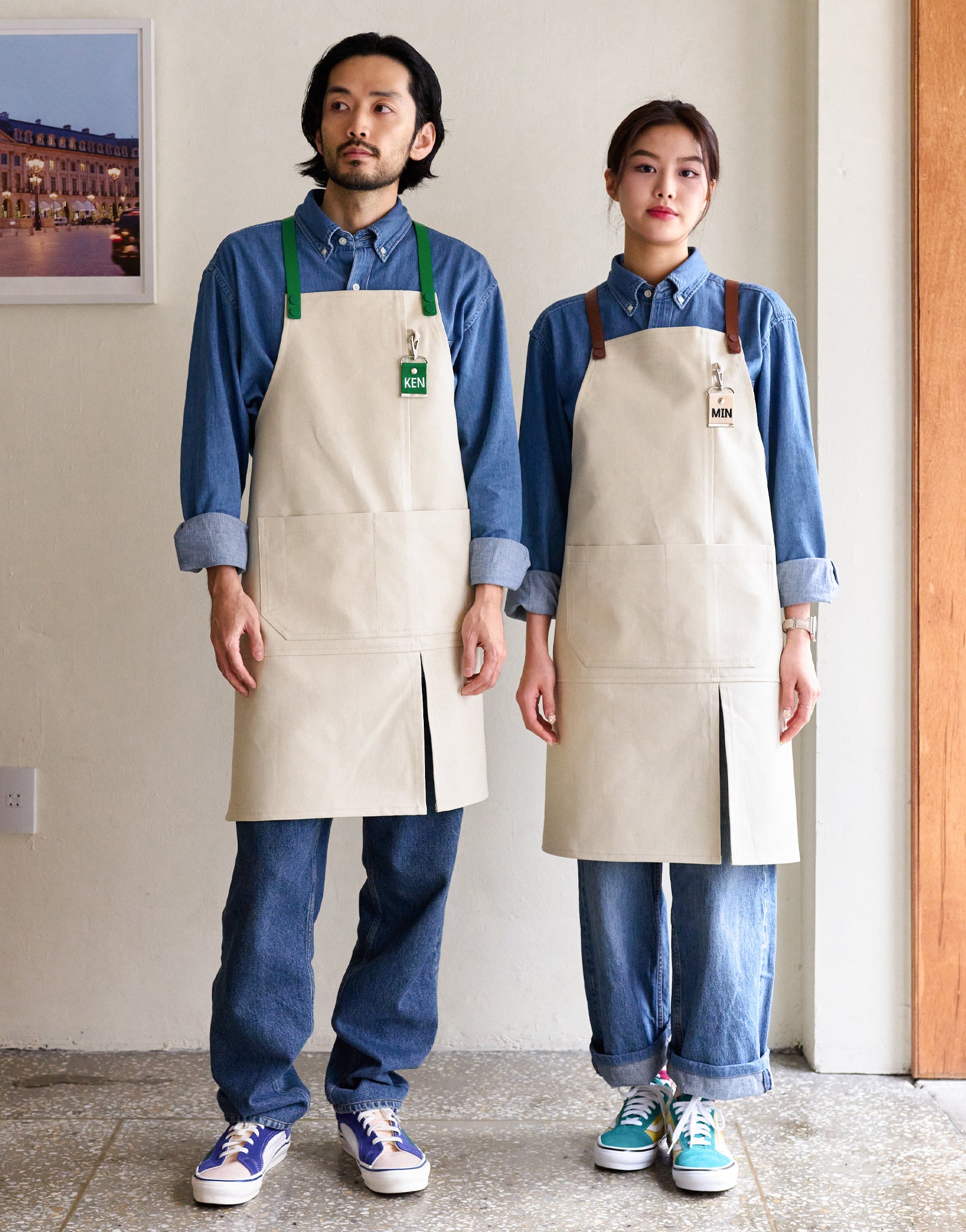 Oxford color lego strap change apron #AA2007 Ivory