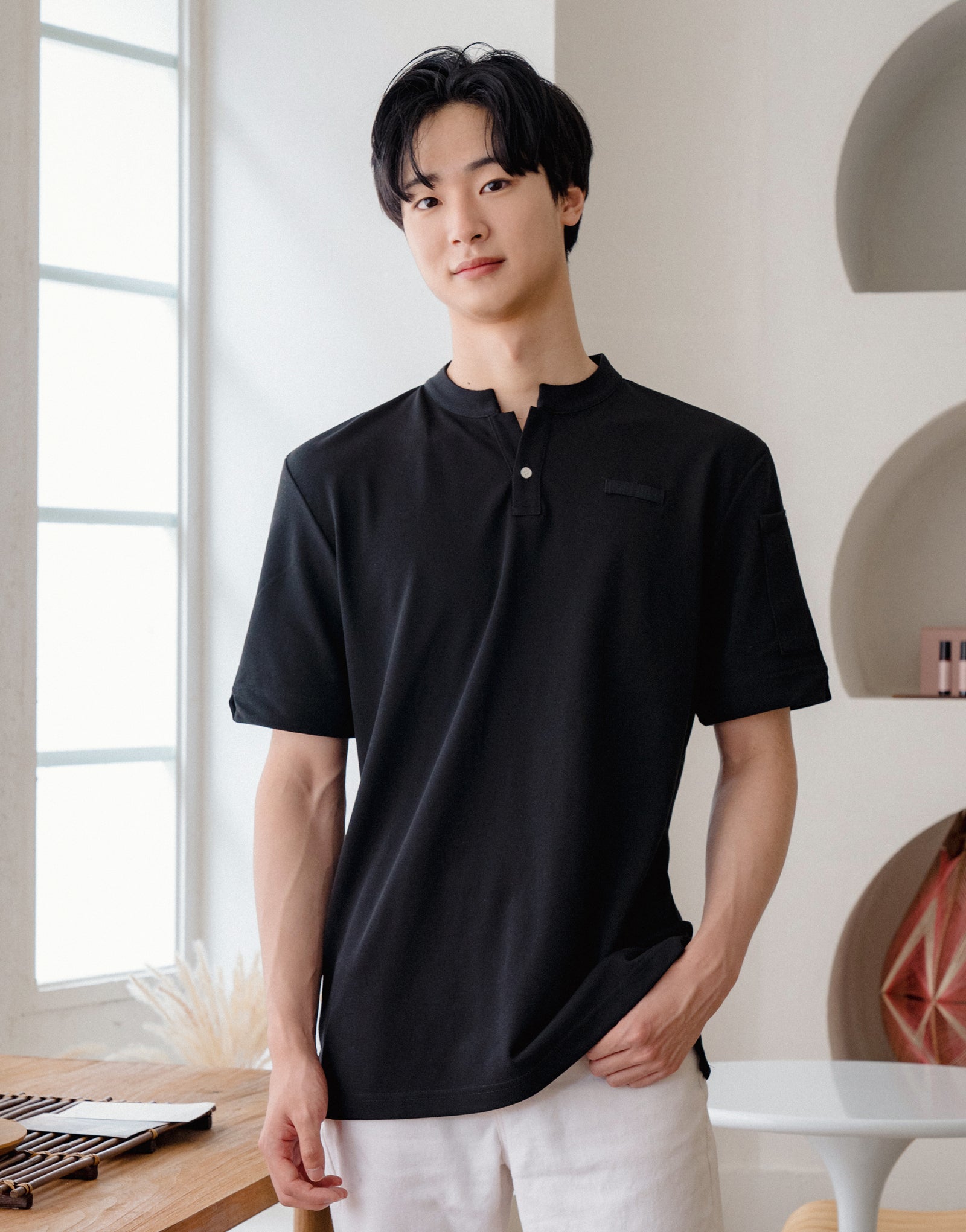 China kara one button PK T-shirt #AT1997 Black