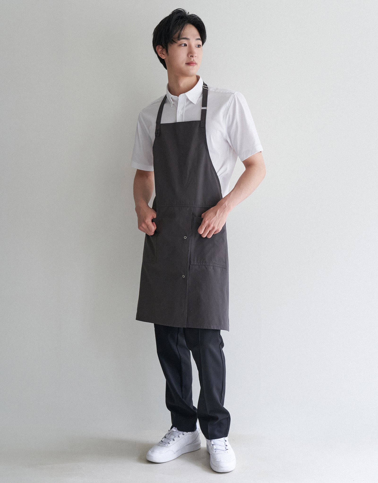 MOI Front slit chest apron #AA1984 Dark gray