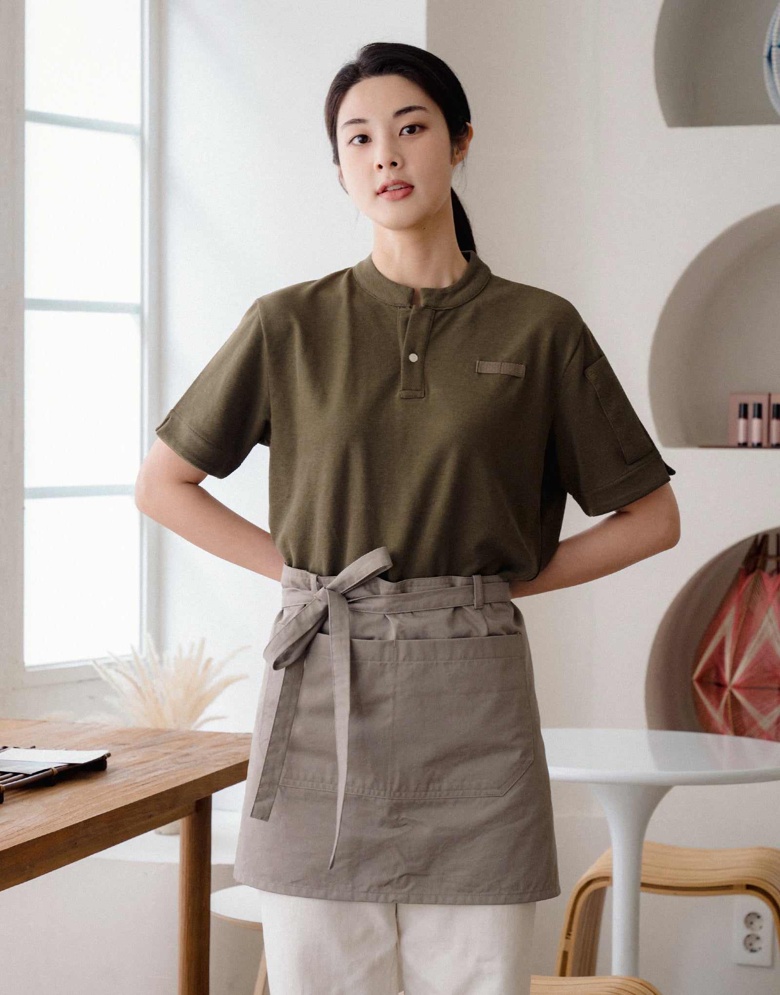 China kara one button PK T-shirt #AT1997 Khaki