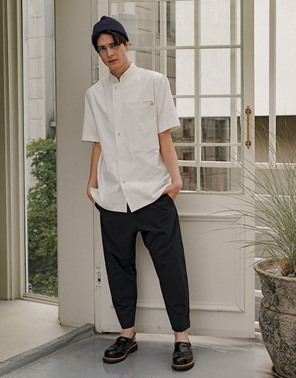 Lamant stretch baggy chef pants #AP1970 Dark navy