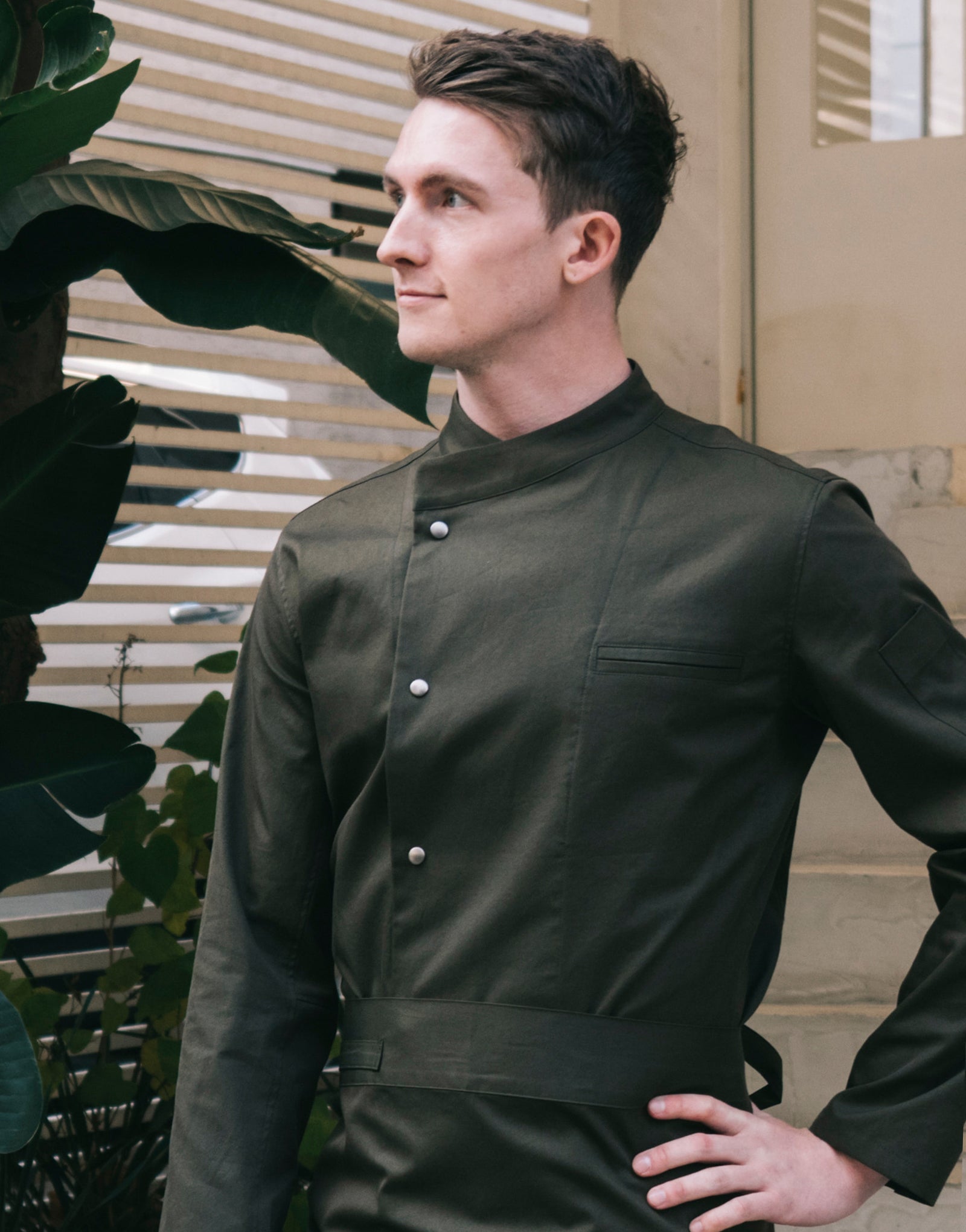 Snap point stretch chef coat #AJ1940 Khaki