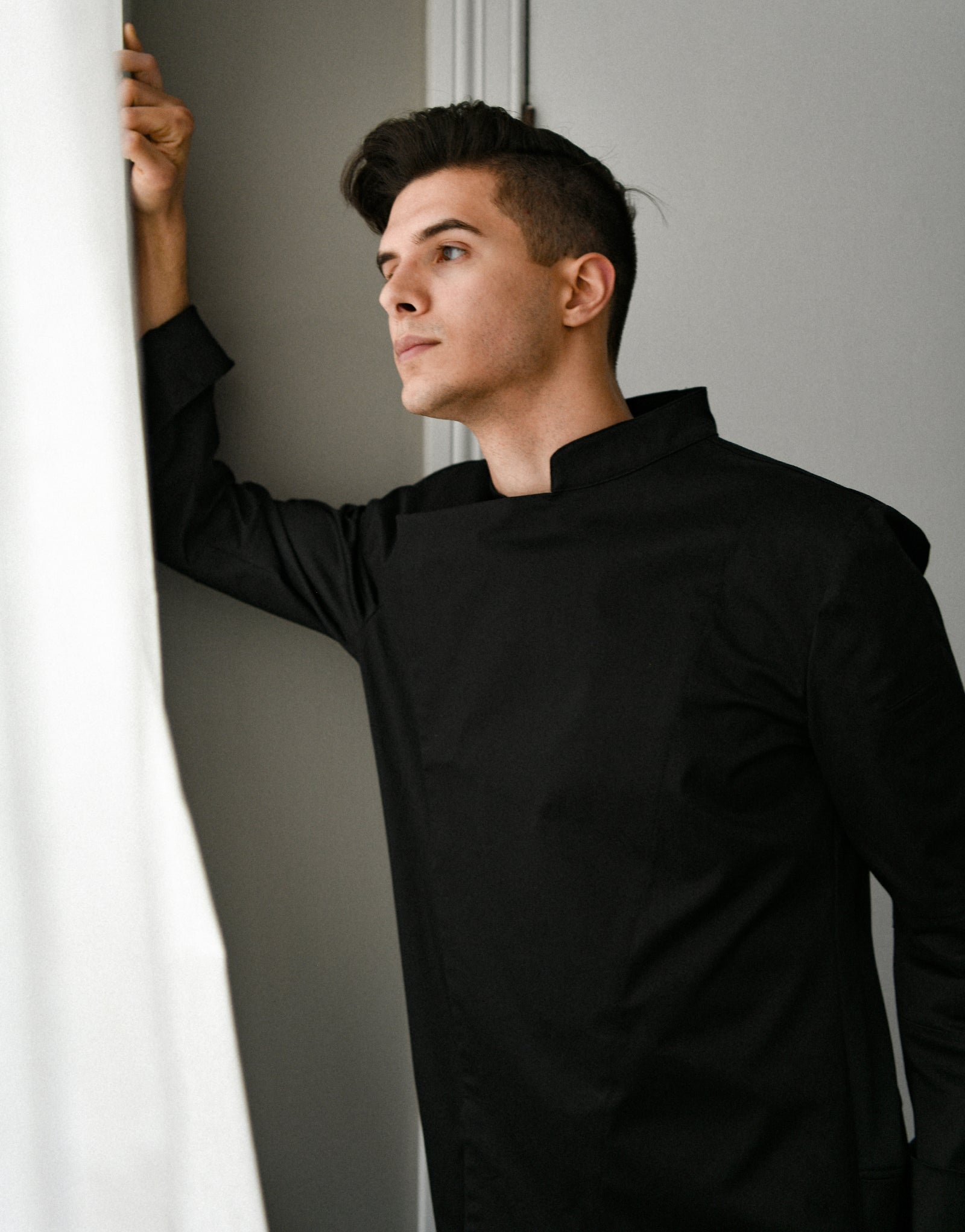 Back side Cooling stretch chef coat #AJ1945 Black