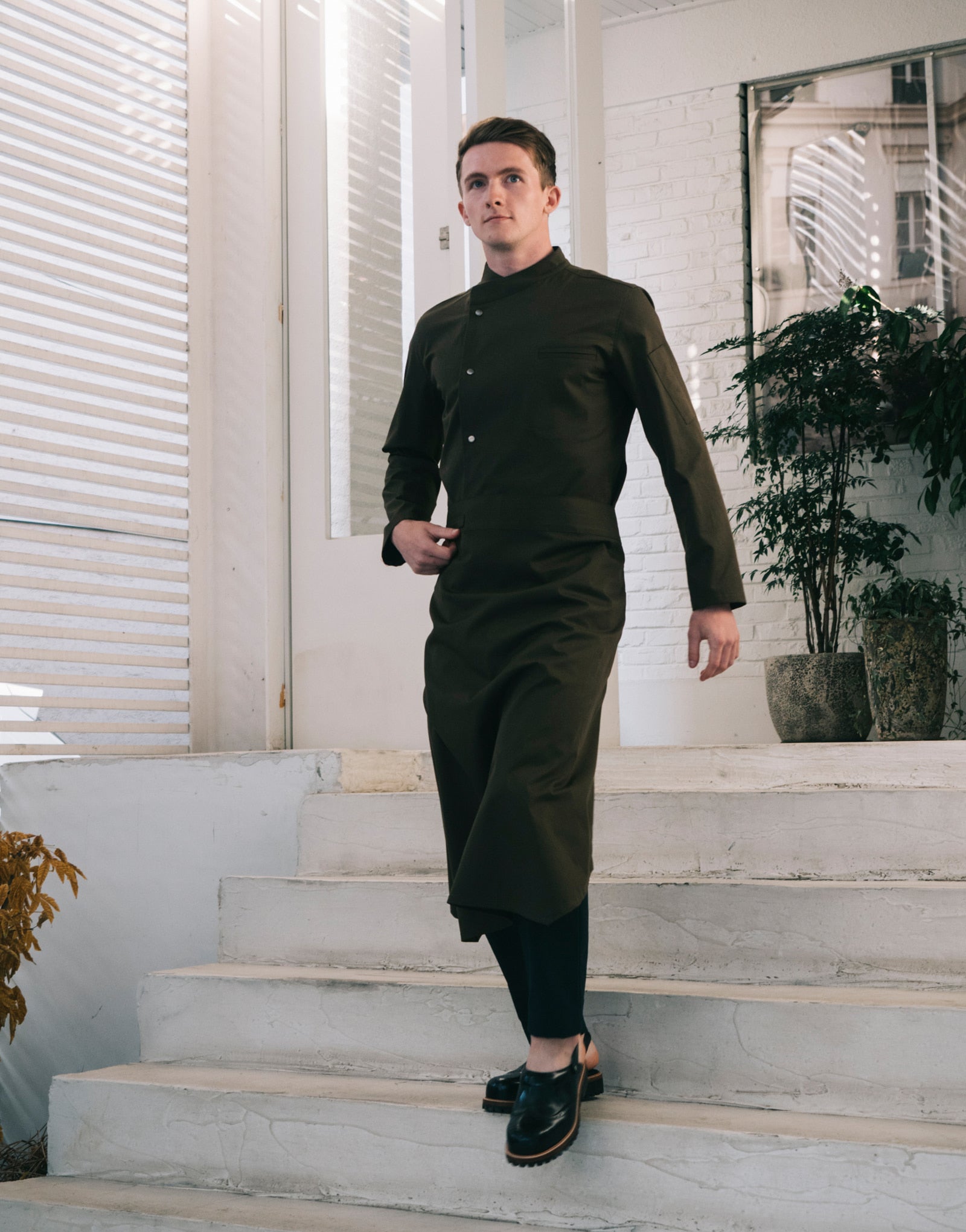 Snap point stretch chef coat #AJ1940 Khaki