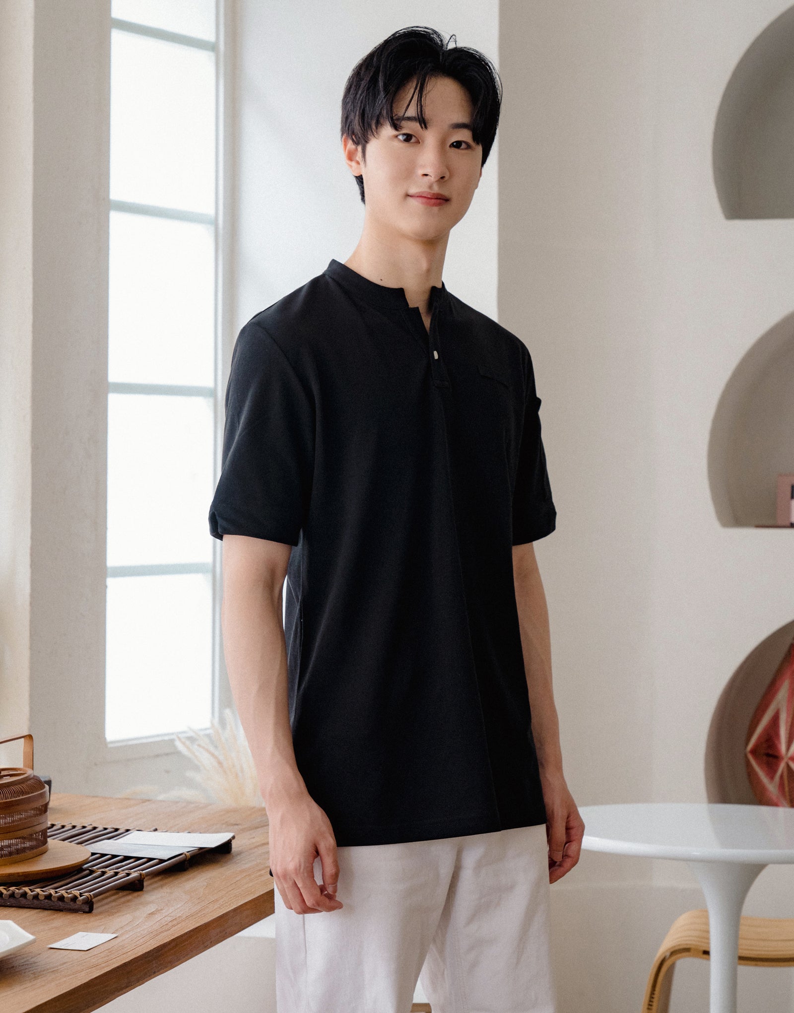 China kara one button PK T-shirt #AT1997 Black