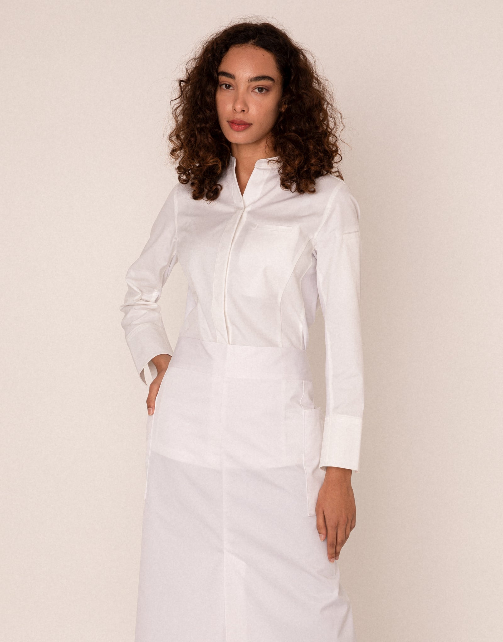 Notch-neck side mesh chef coat #AJ1987