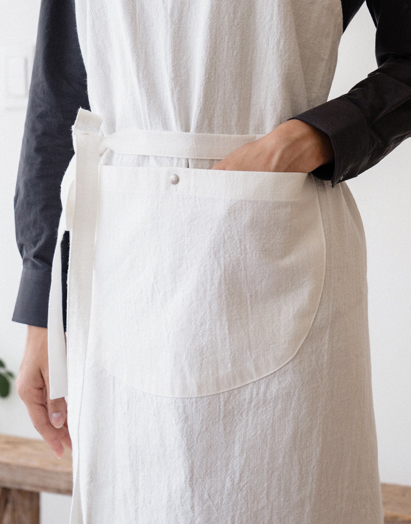 Natural linen half moon chest apron #AA2008 Ivory