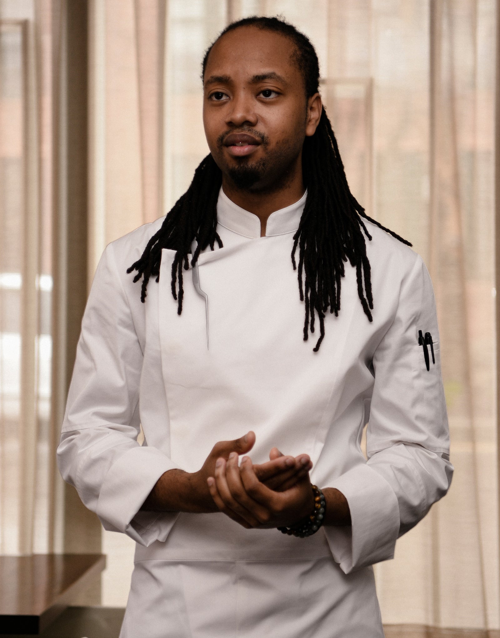 Back side cooling stretch chef coat #AJ1945 White