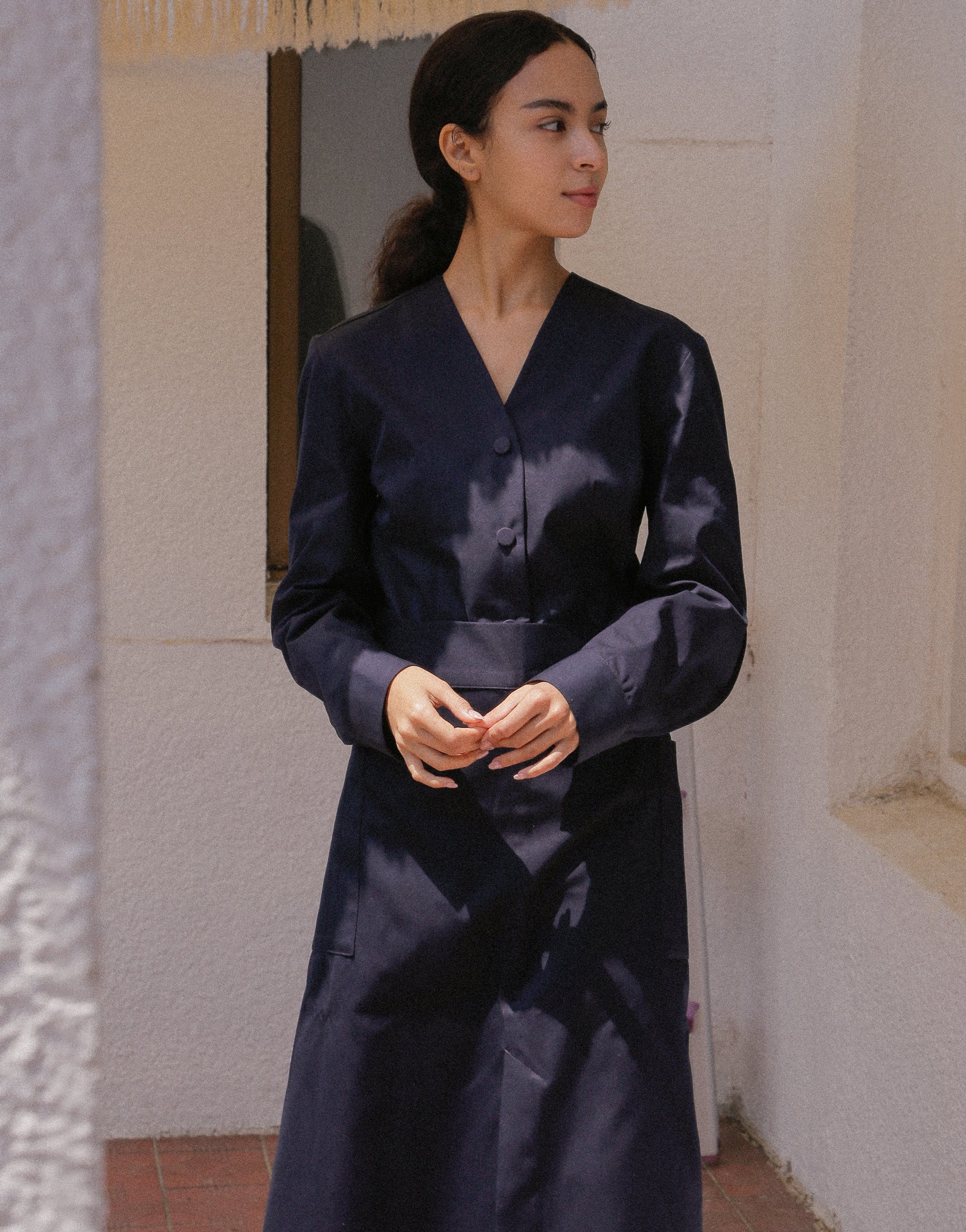 Front slit big pocket waist apron 32" #AA2003 Dark navy