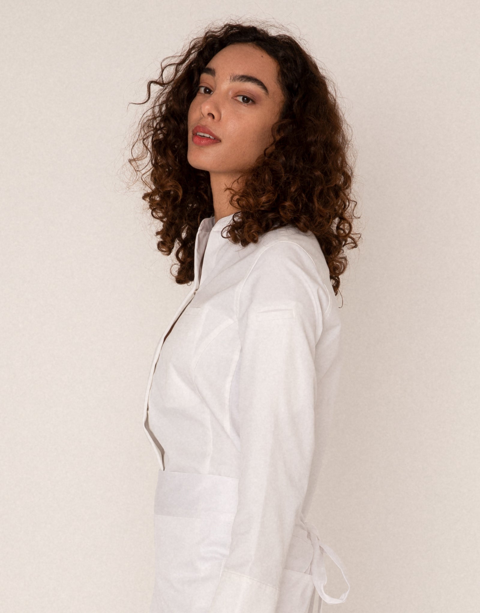 Notch-neck side mesh chef coat #AJ1987