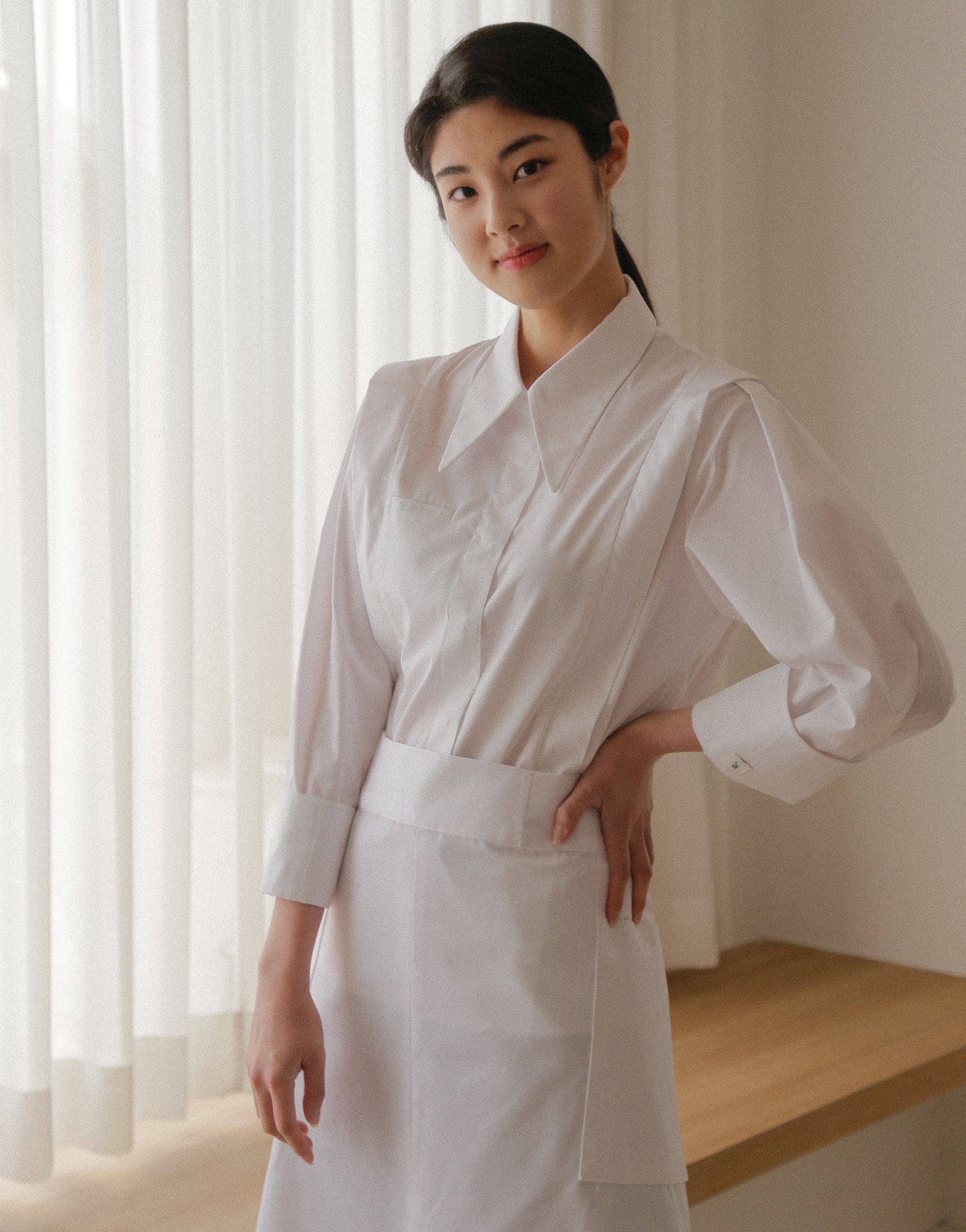 Front slit big pocket waist apron 32" #AA2003 White