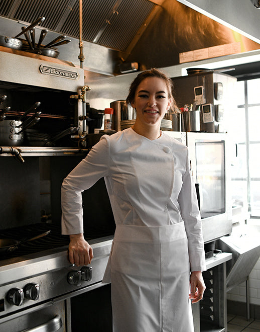 Doep round neck stretch women chef coat #AJ1953