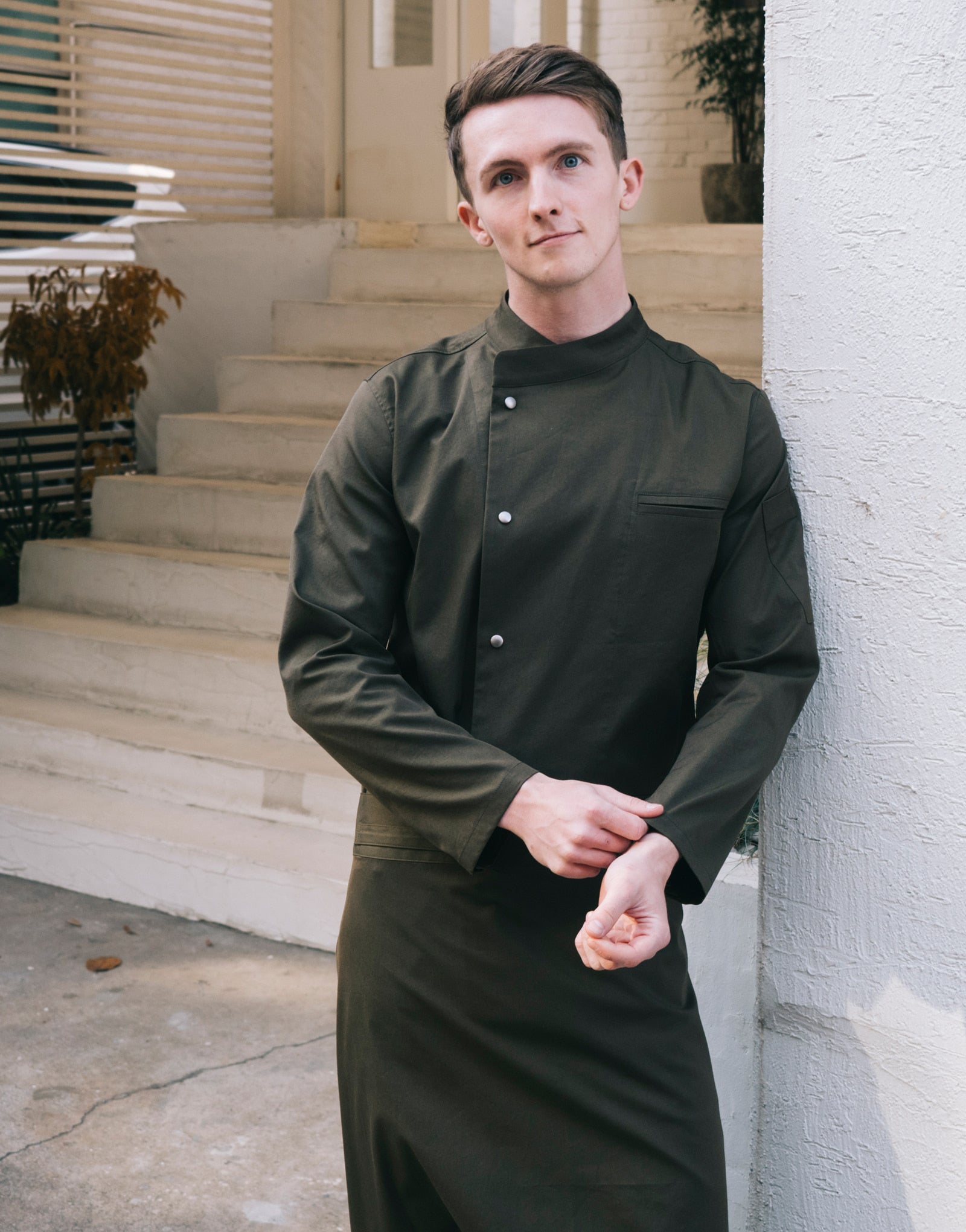 Snap point stretch chef coat #AJ1940 Khaki