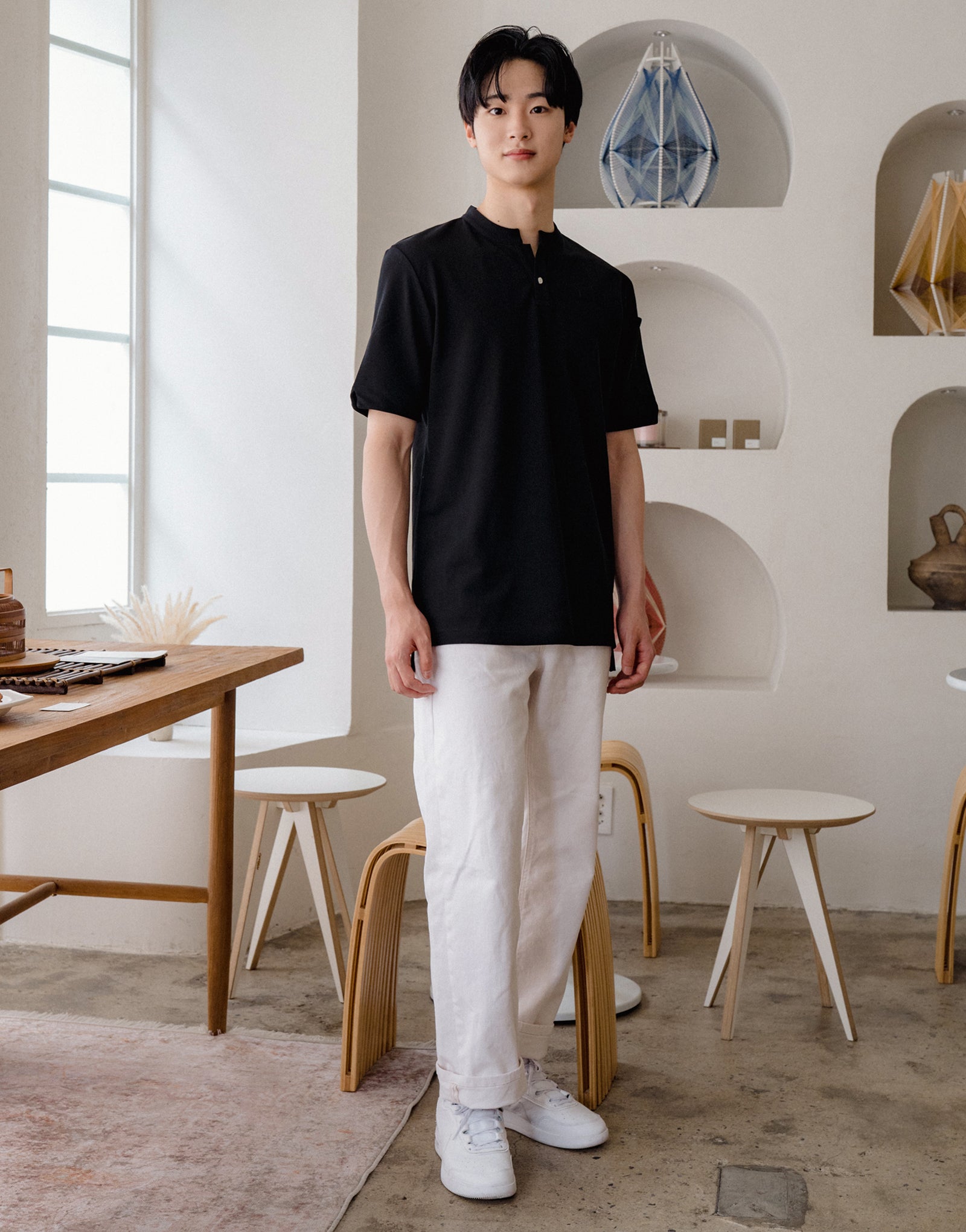 China kara one button PK T-shirt #AT1997 Black