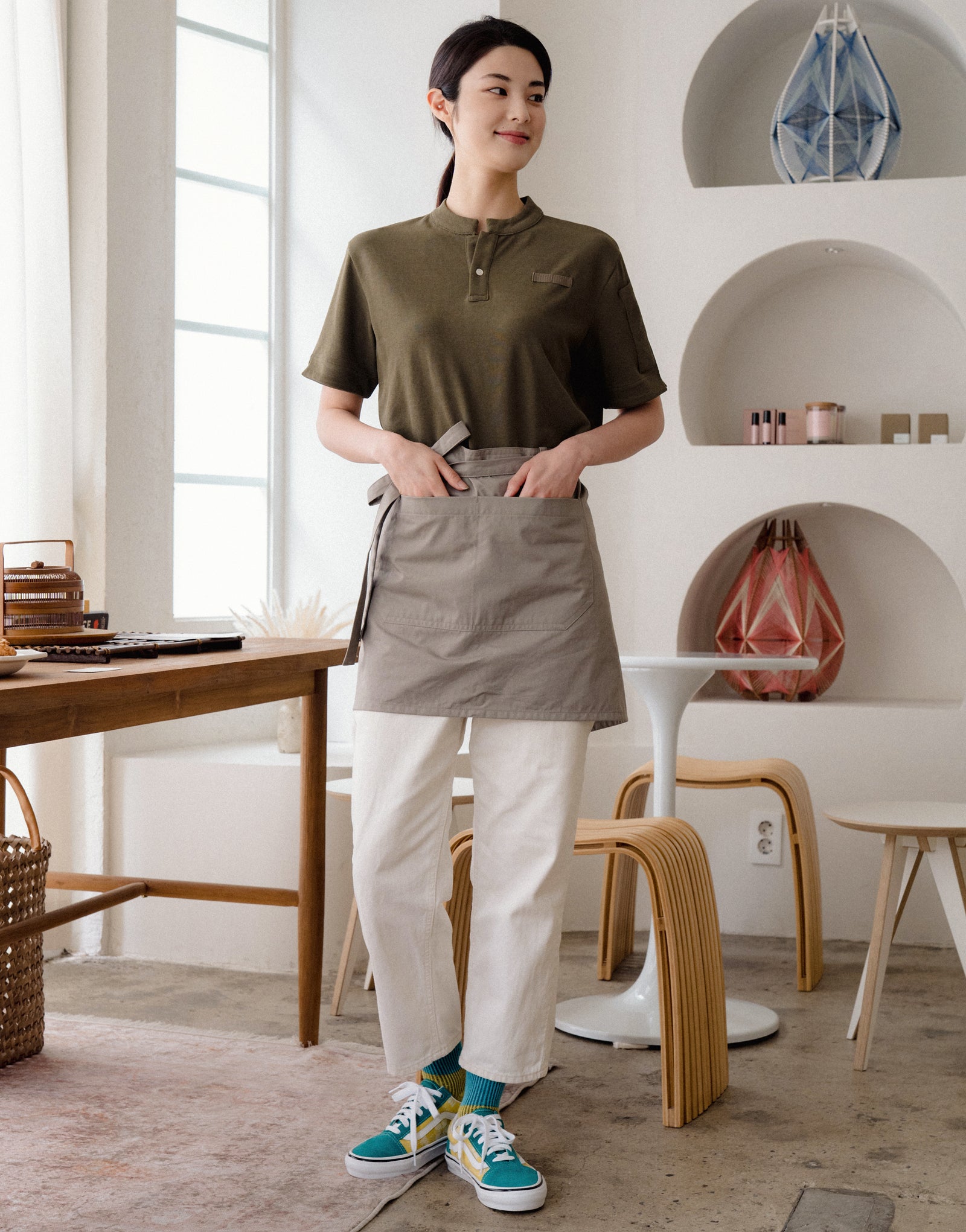 China kara one button PK T-shirt #AT1997 Khaki