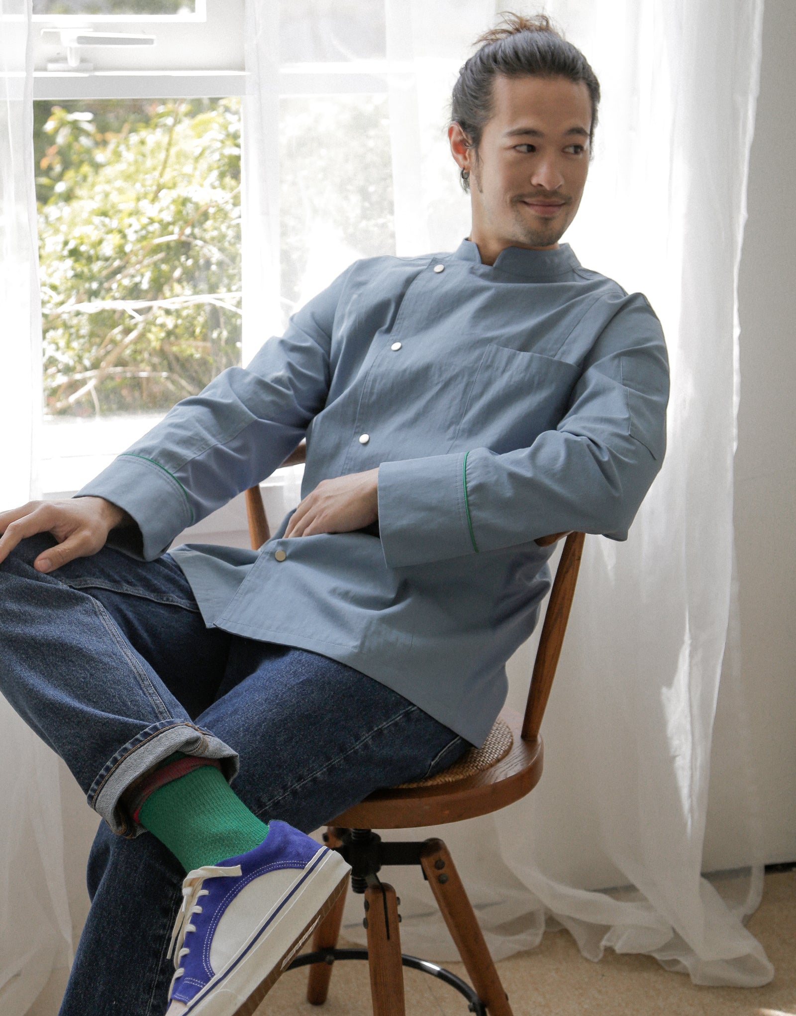 Blue hour side mesh chef coat #AJ1988