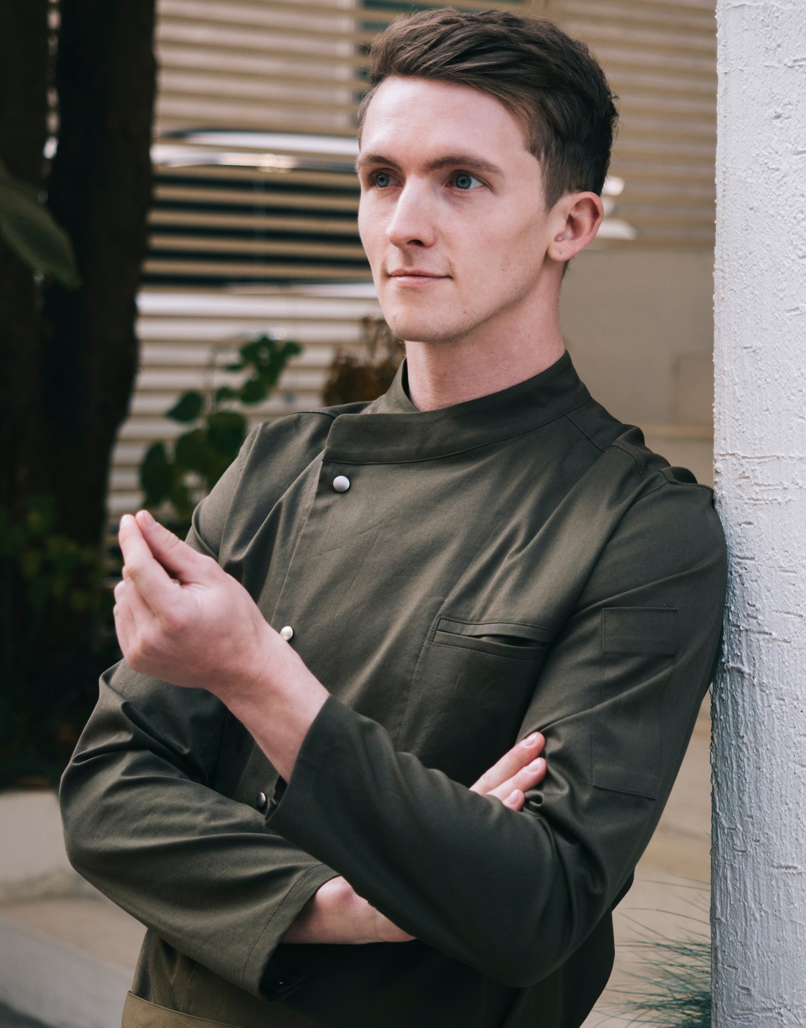 Snap point stretch chef coat #AJ1940 Khaki