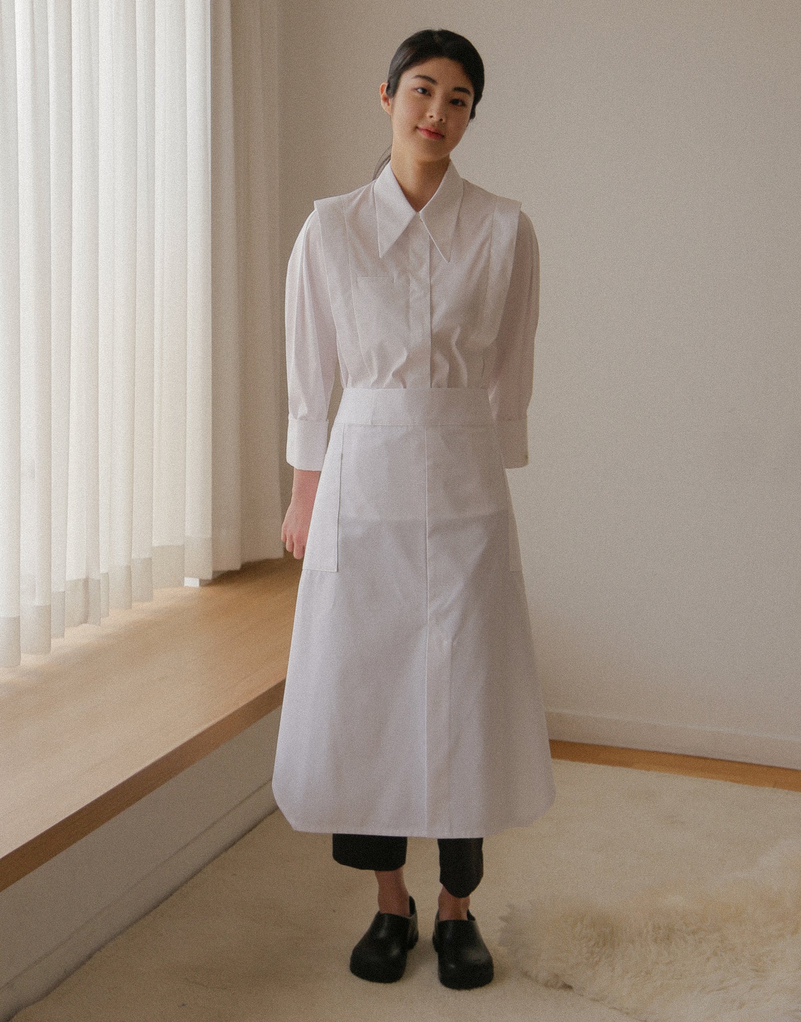 Front slit big pocket waist apron 32" #AA2003 White