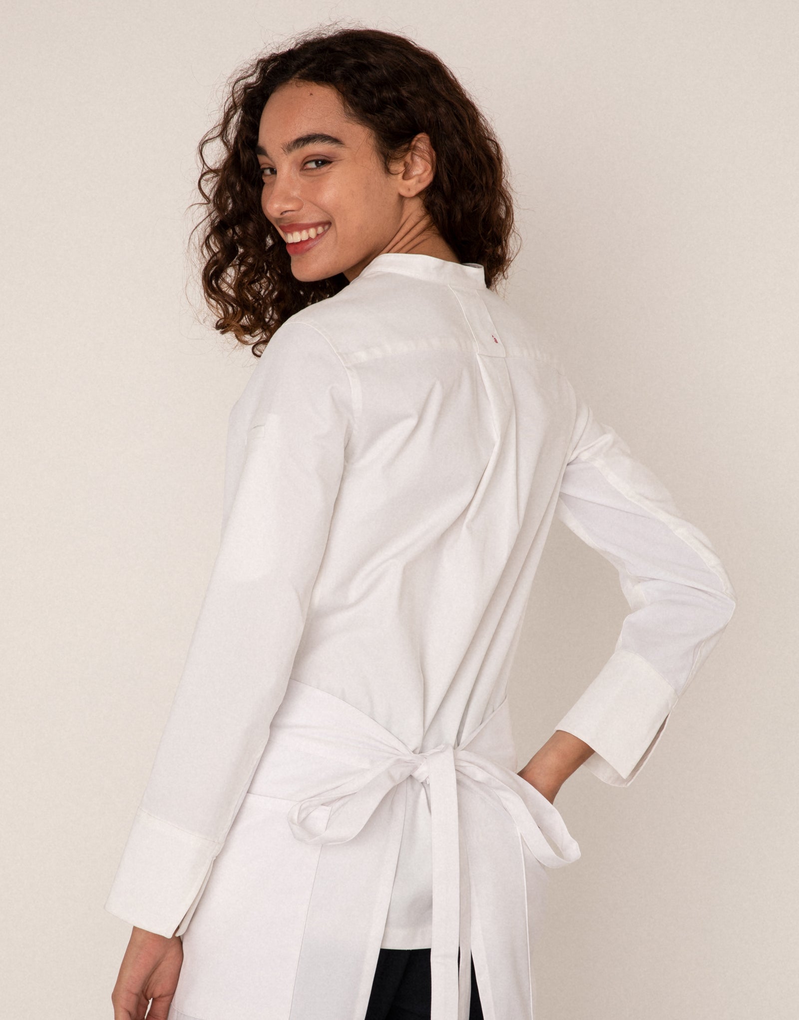 Notch-neck side mesh chef coat #AJ1987