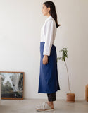 Natural linen half moon waist apron #AA2009 Blue
