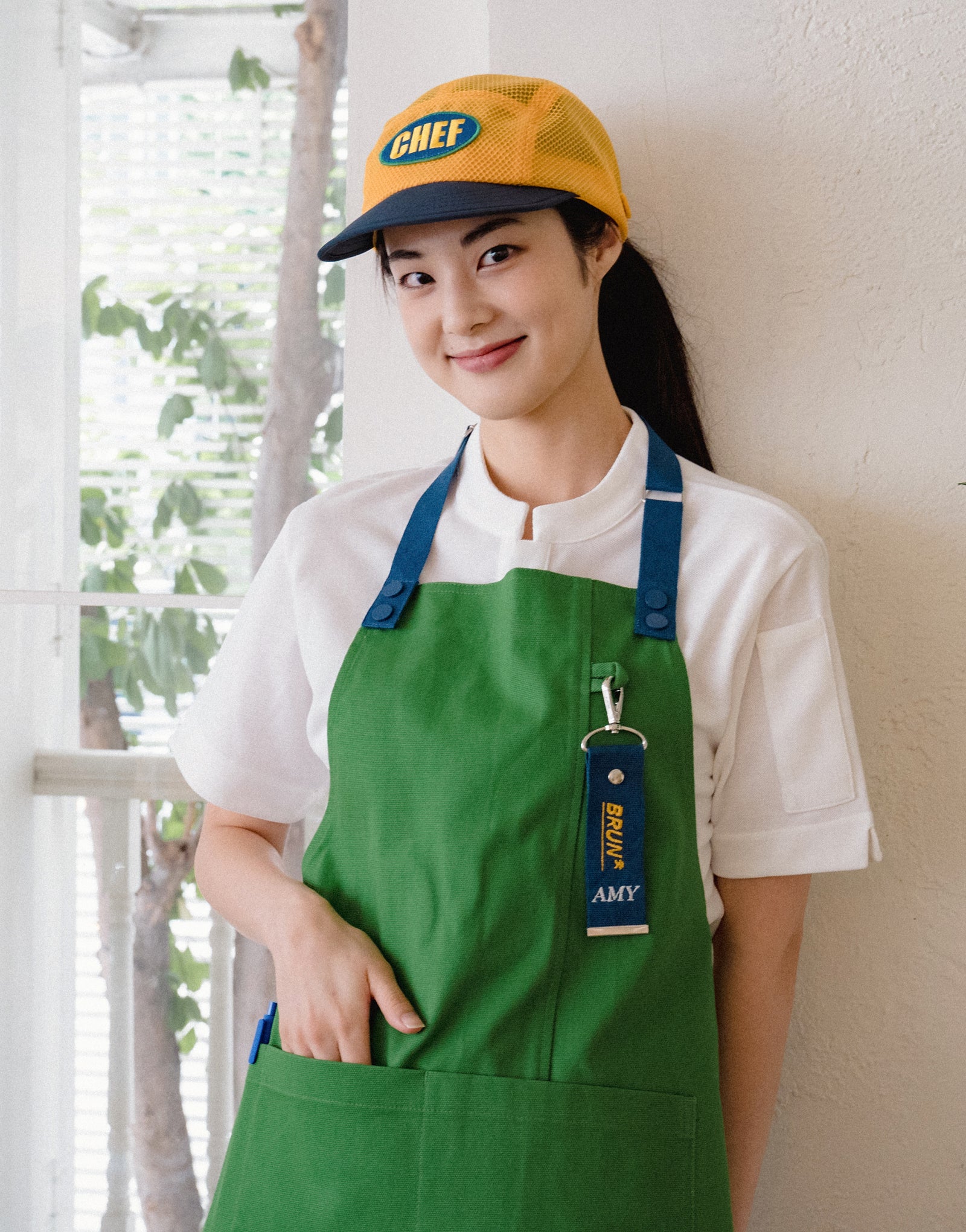 All mesh pencil holder camp cap #AH1994 Mustard + Midnight navy