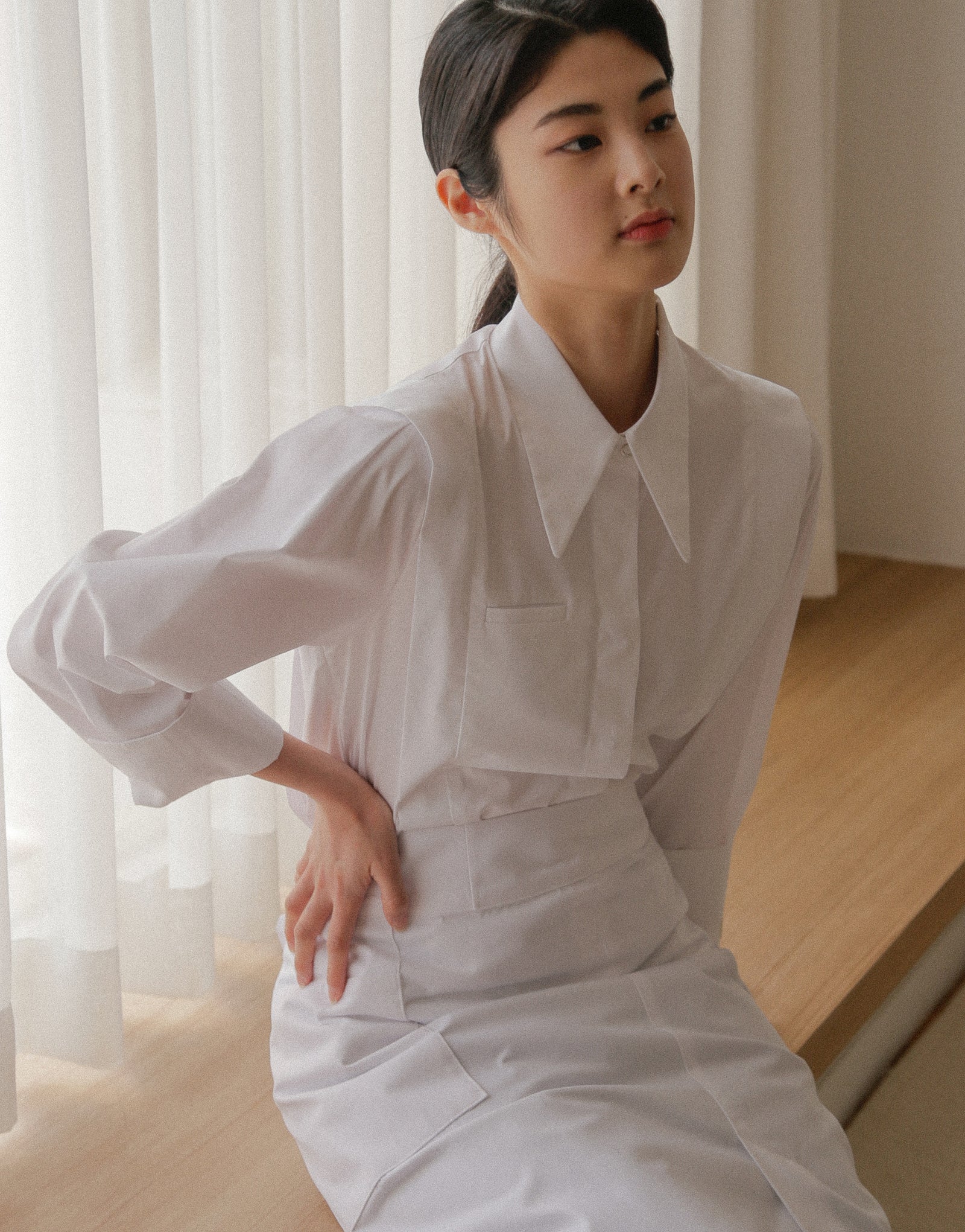 Front slit big pocket waist apron 32" #AA2003 White