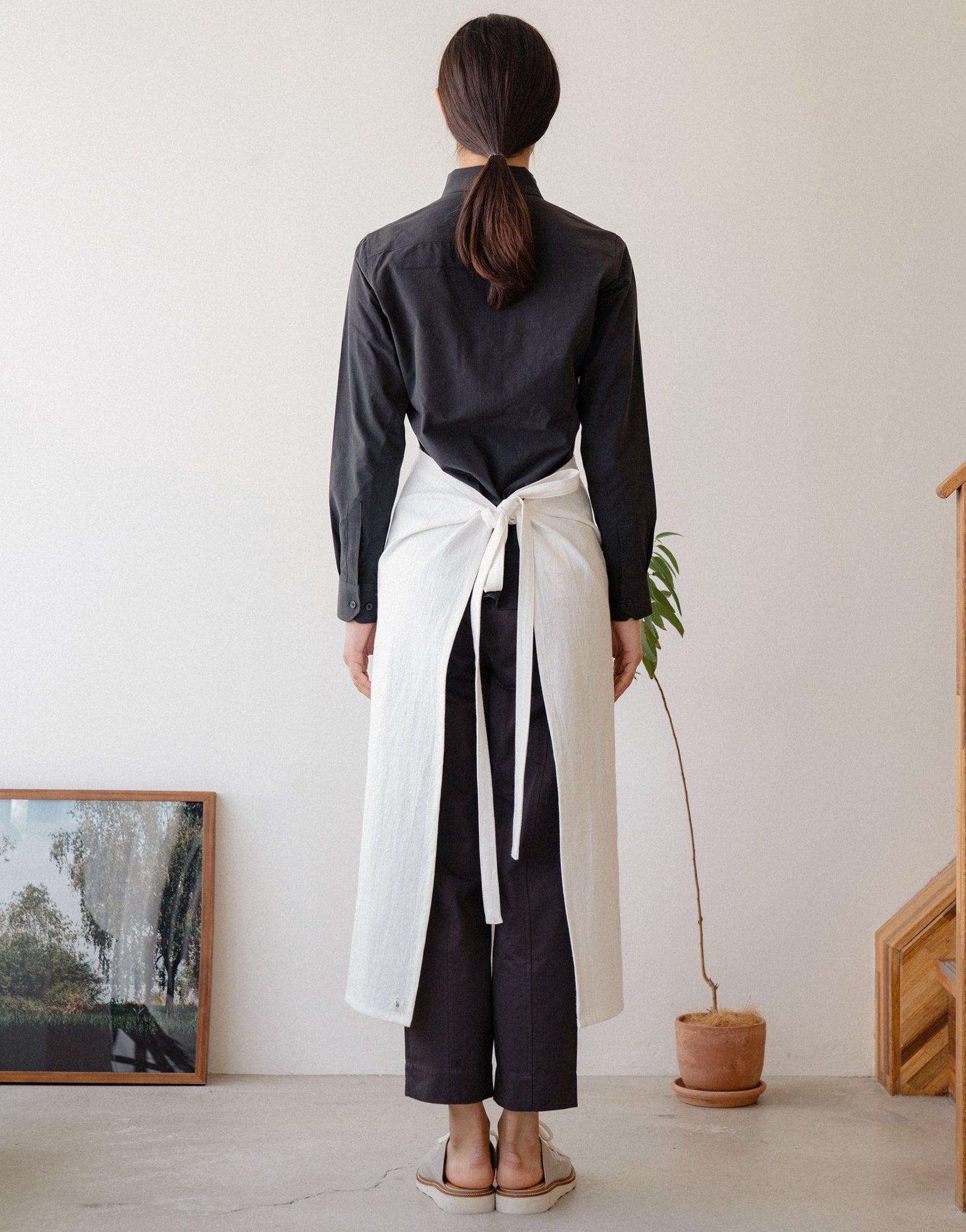Natural linen half moon waist apron #AA2009 Ivory