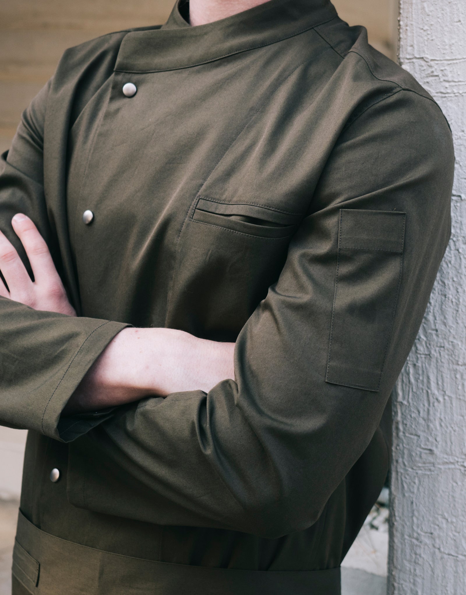 Snap point stretch chef coat #AJ1940 Khaki