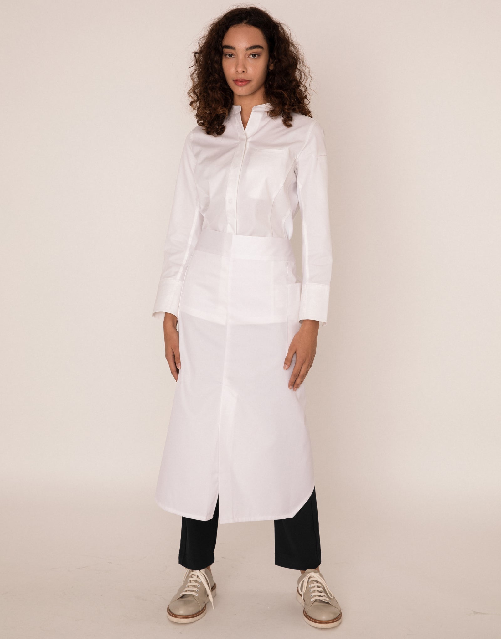 Notch-neck side mesh chef coat #AJ1987